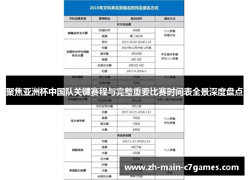 聚焦亚洲杯中国队关键赛程与完整重要比赛时间表全景深度盘点