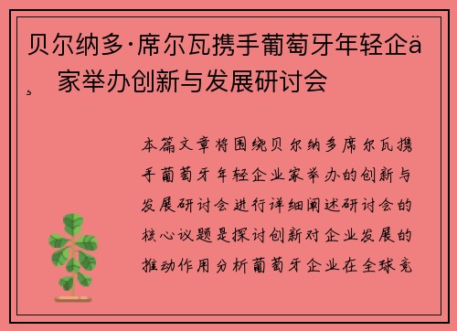 贝尔纳多·席尔瓦携手葡萄牙年轻企业家举办创新与发展研讨会 贝尔纳多·席尔瓦携手葡萄牙年轻企业家举办创新与发展研讨会