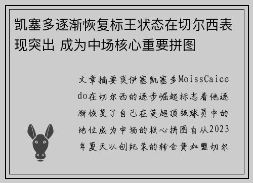 凯塞多逐渐恢复标王状态在切尔西表现突出 成为中场核心重要拼图 凯塞多逐渐恢复标王状态在切尔西表现突出 成为中场核心重要拼图
